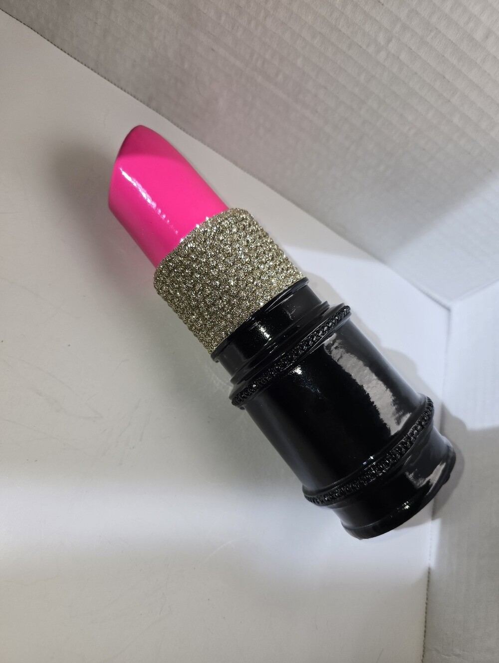 Ceramic Pink Lipstick with Crystal Accents Statue